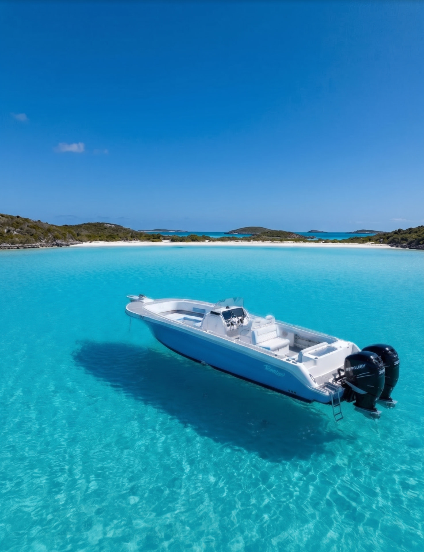 Private boat charter anchored in the Exuma shallows